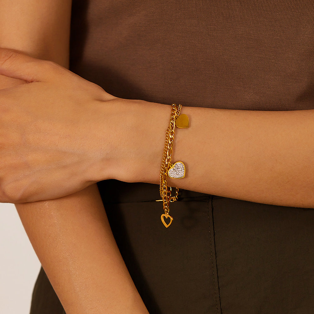 Triple Heart Charm Gold Bracelet