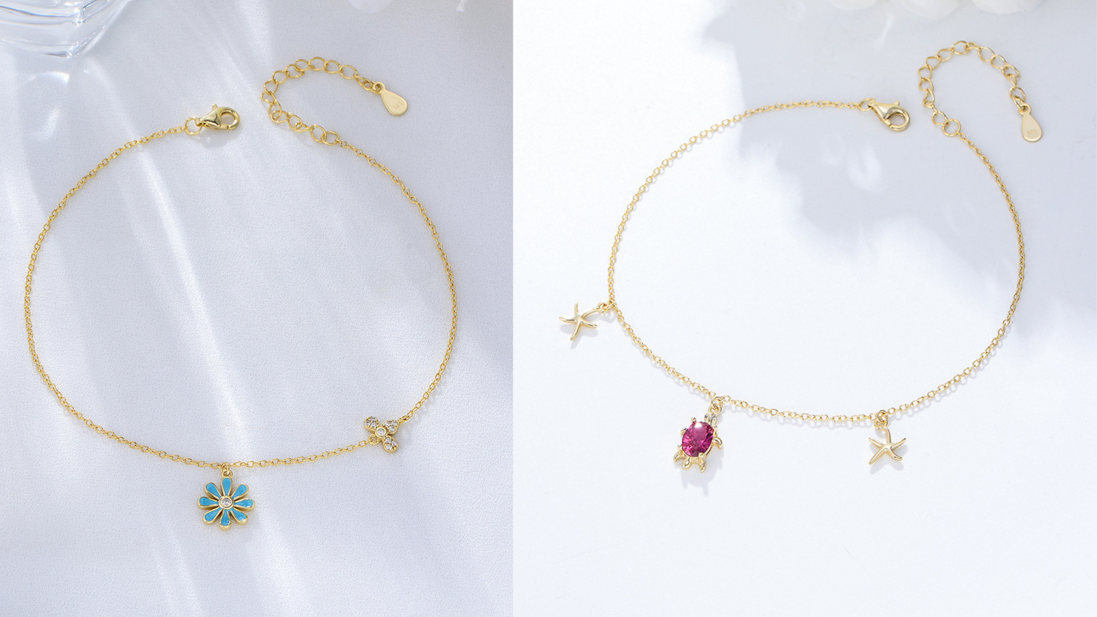 The Azure Blossom & Ruby Reef Anklet Duo