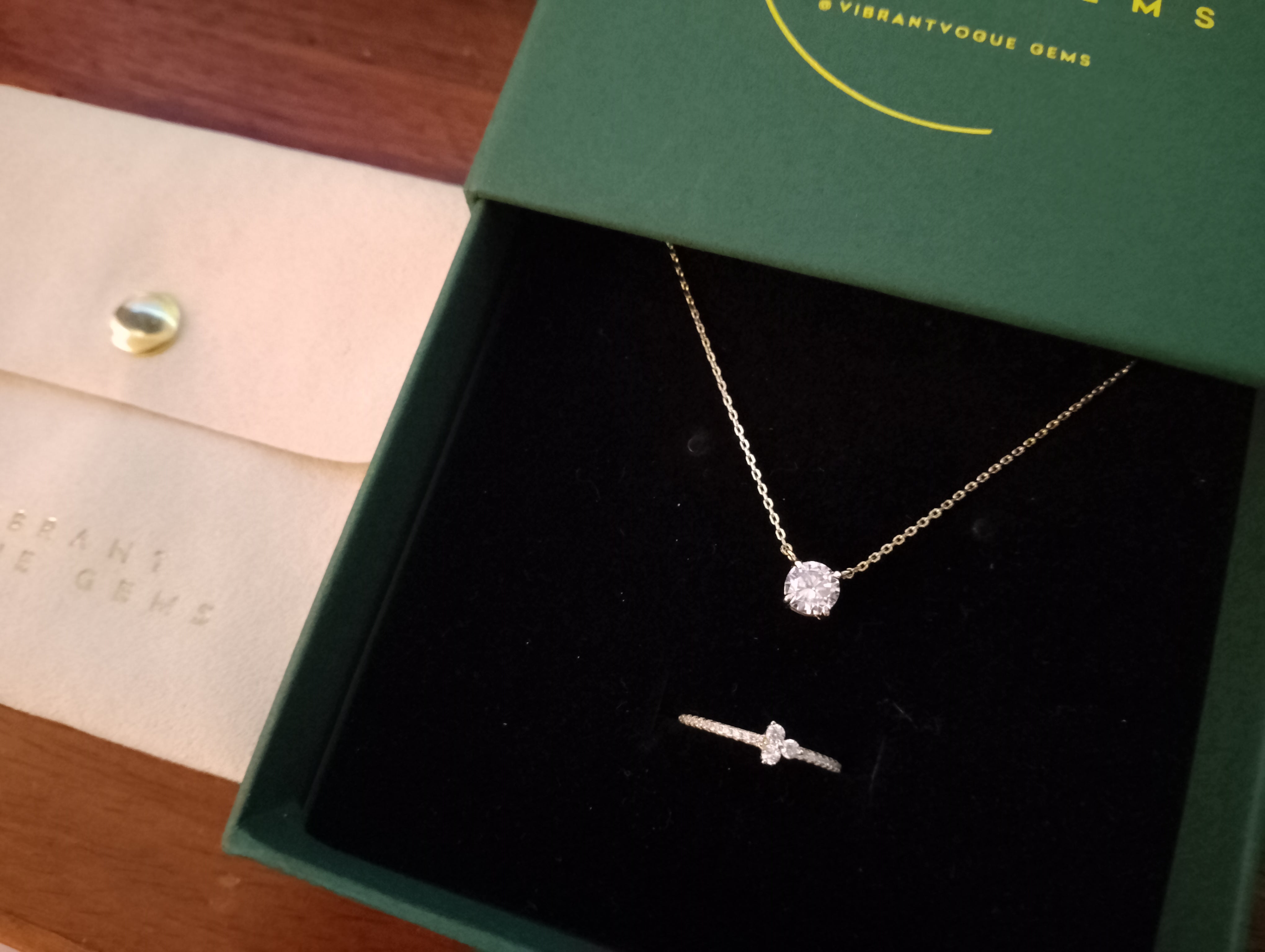 Radiant Glow Ensemble: Solitaire Necklace & Triple Radiance Gold Ring Bundle