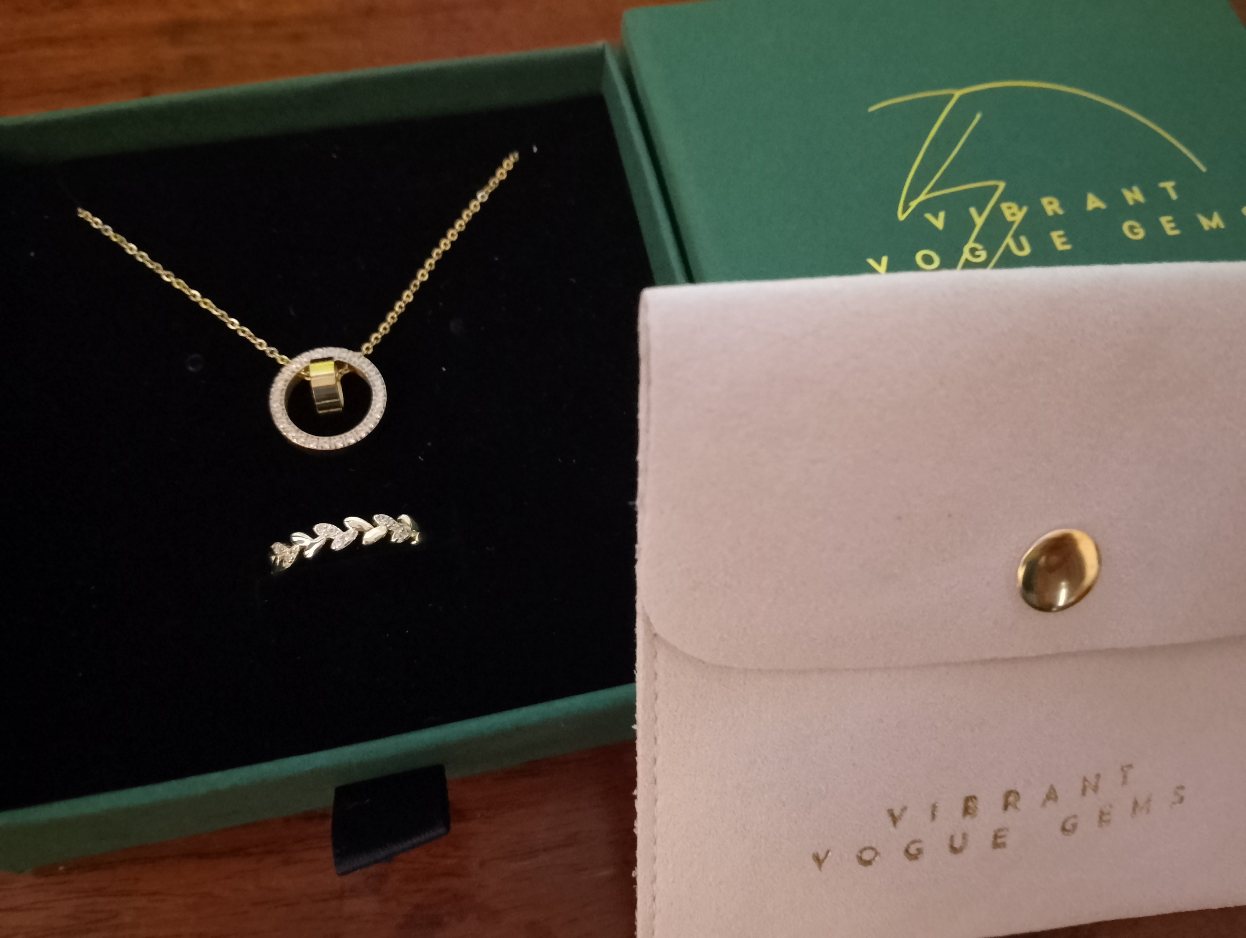 Elegant Duo: Ornate Halo Necklace & Caesar Leaf Ring Bundle