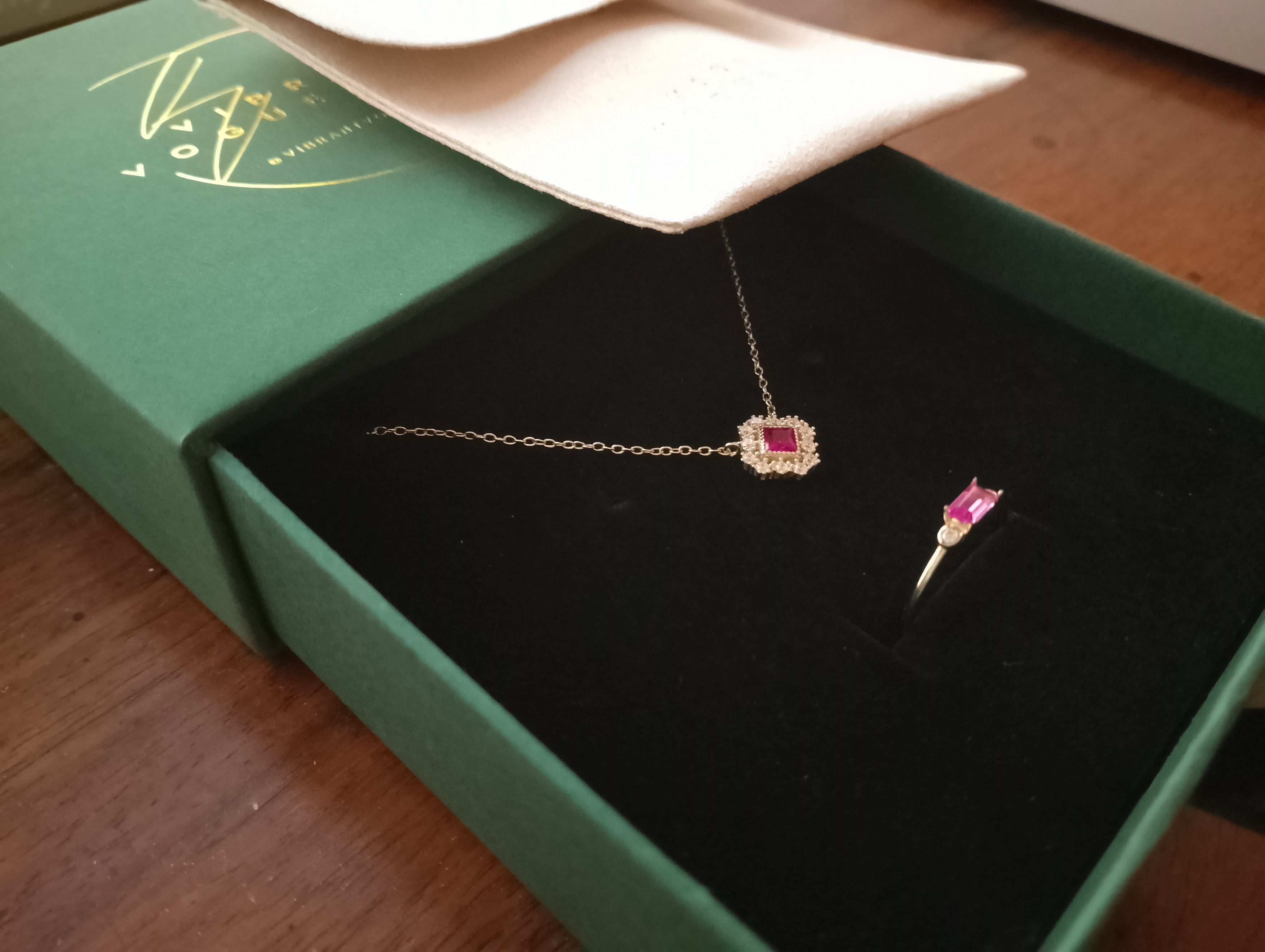 Elegant Frost Duo: Snowflake Blush Necklace & Radiant Rectangular Elegance Ring Bundle
