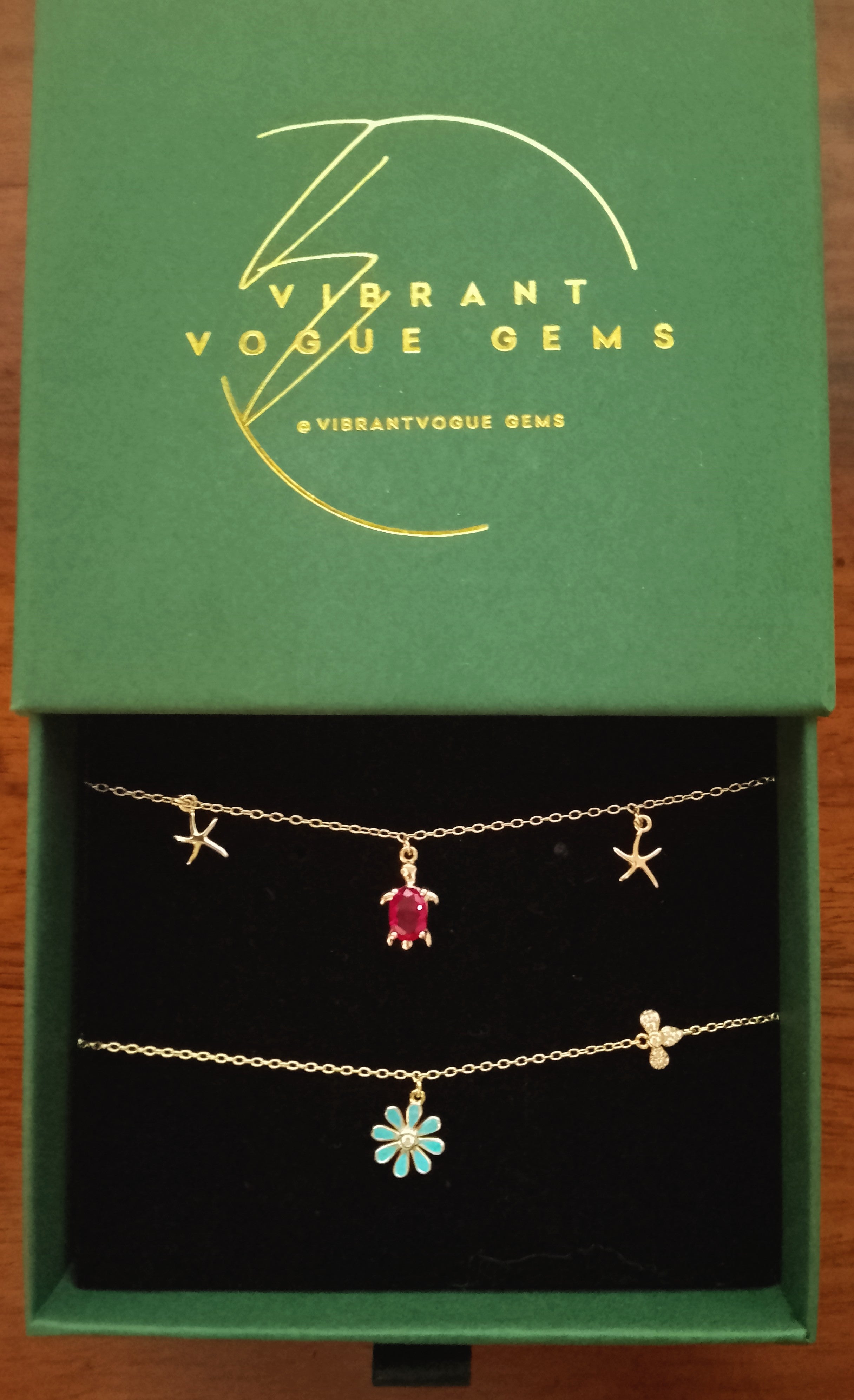 The Azure Blossom & Ruby Reef Anklet Duo