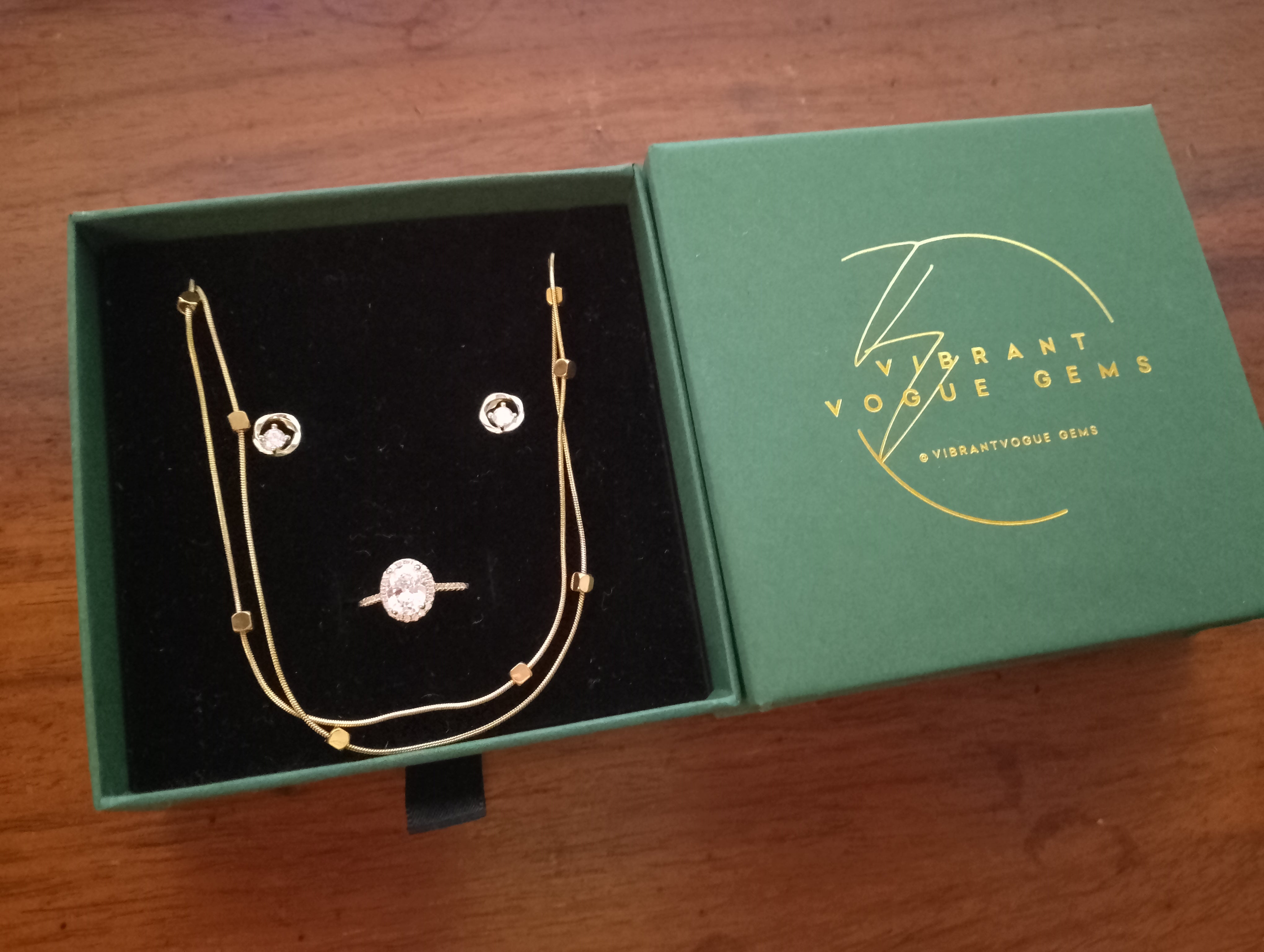 Lustrous Glow Jewelry Set β Necklace, Earrings & Ring Trio