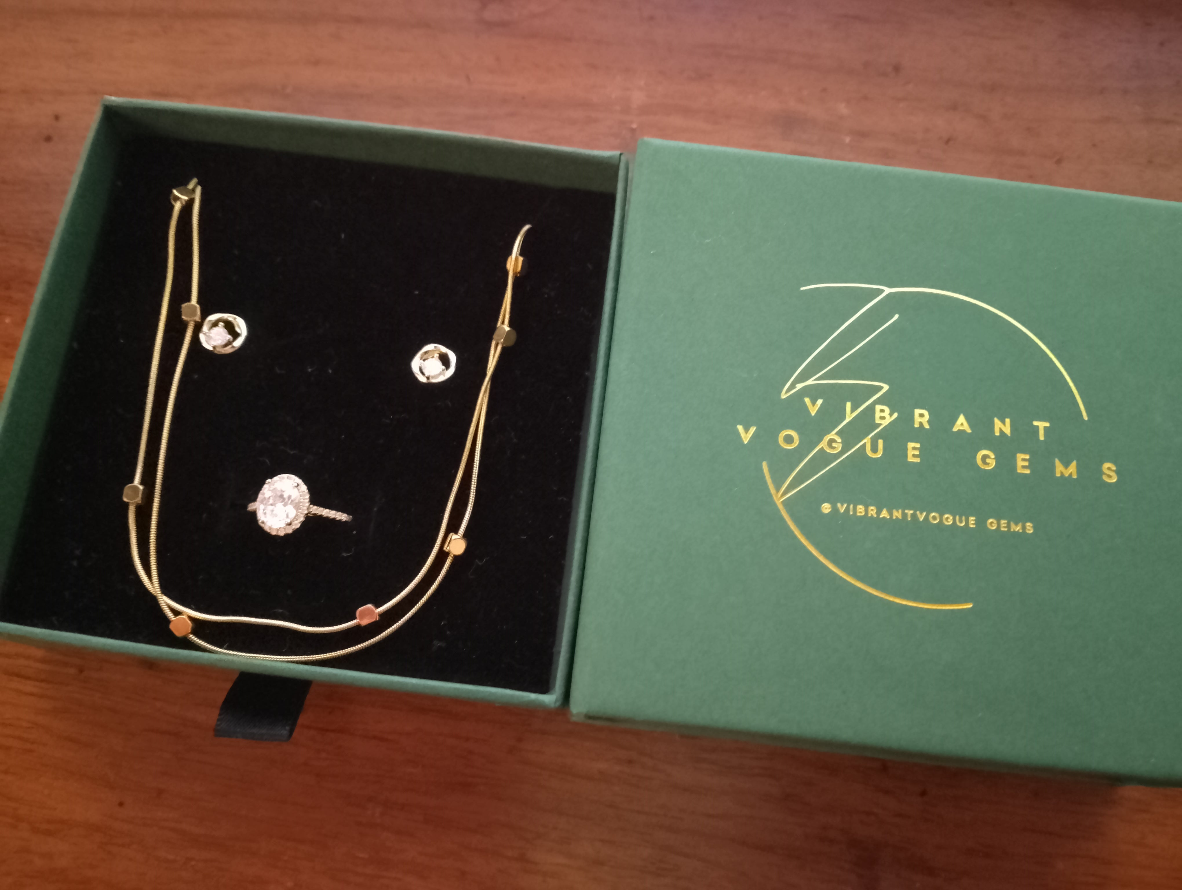 Lustrous Glow Jewelry Set β Necklace, Earrings & Ring Trio