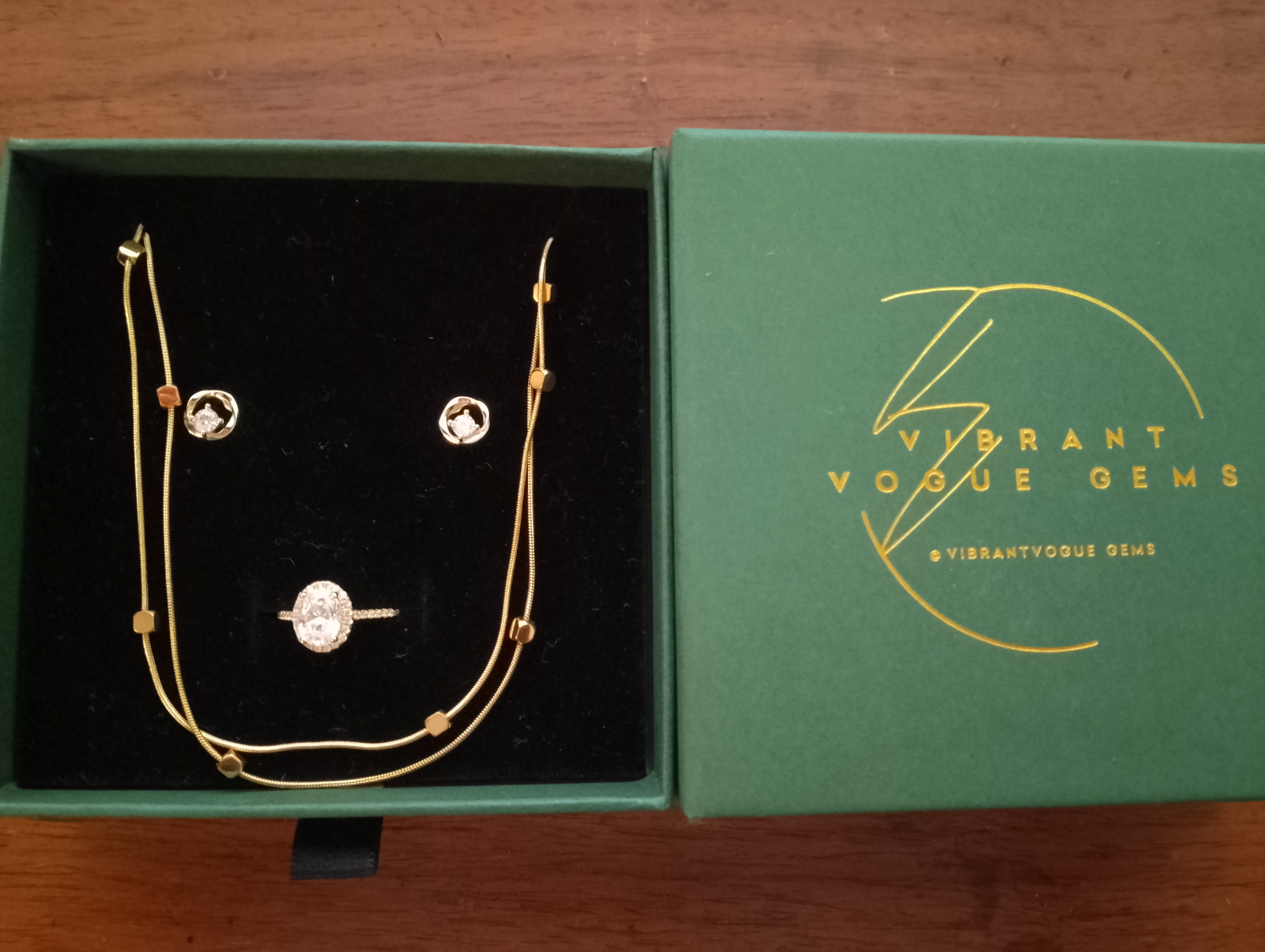 Lustrous Glow Jewelry Set β Necklace, Earrings & Ring Trio