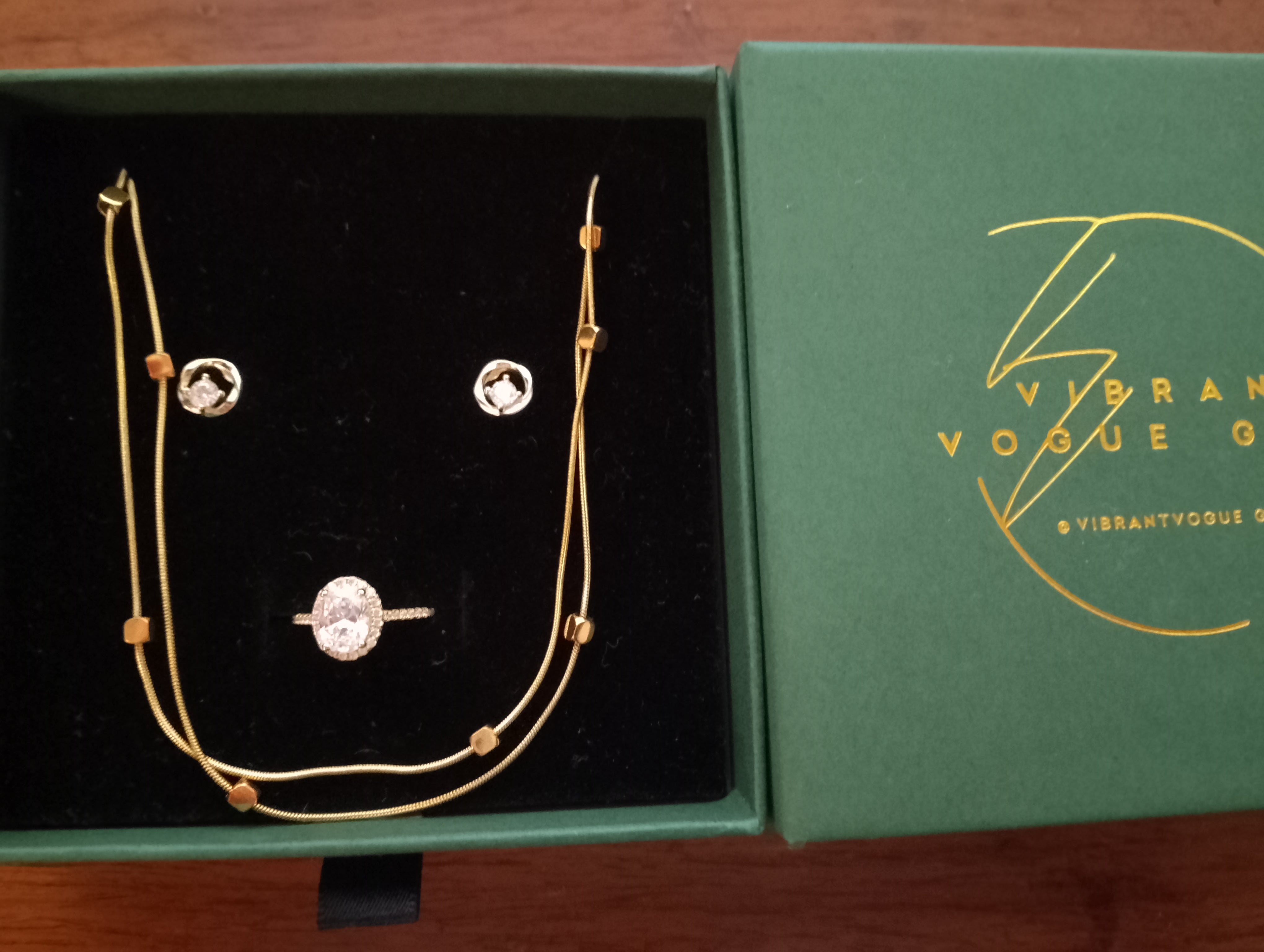 Lustrous Glow Jewelry Set β Necklace, Earrings & Ring Trio