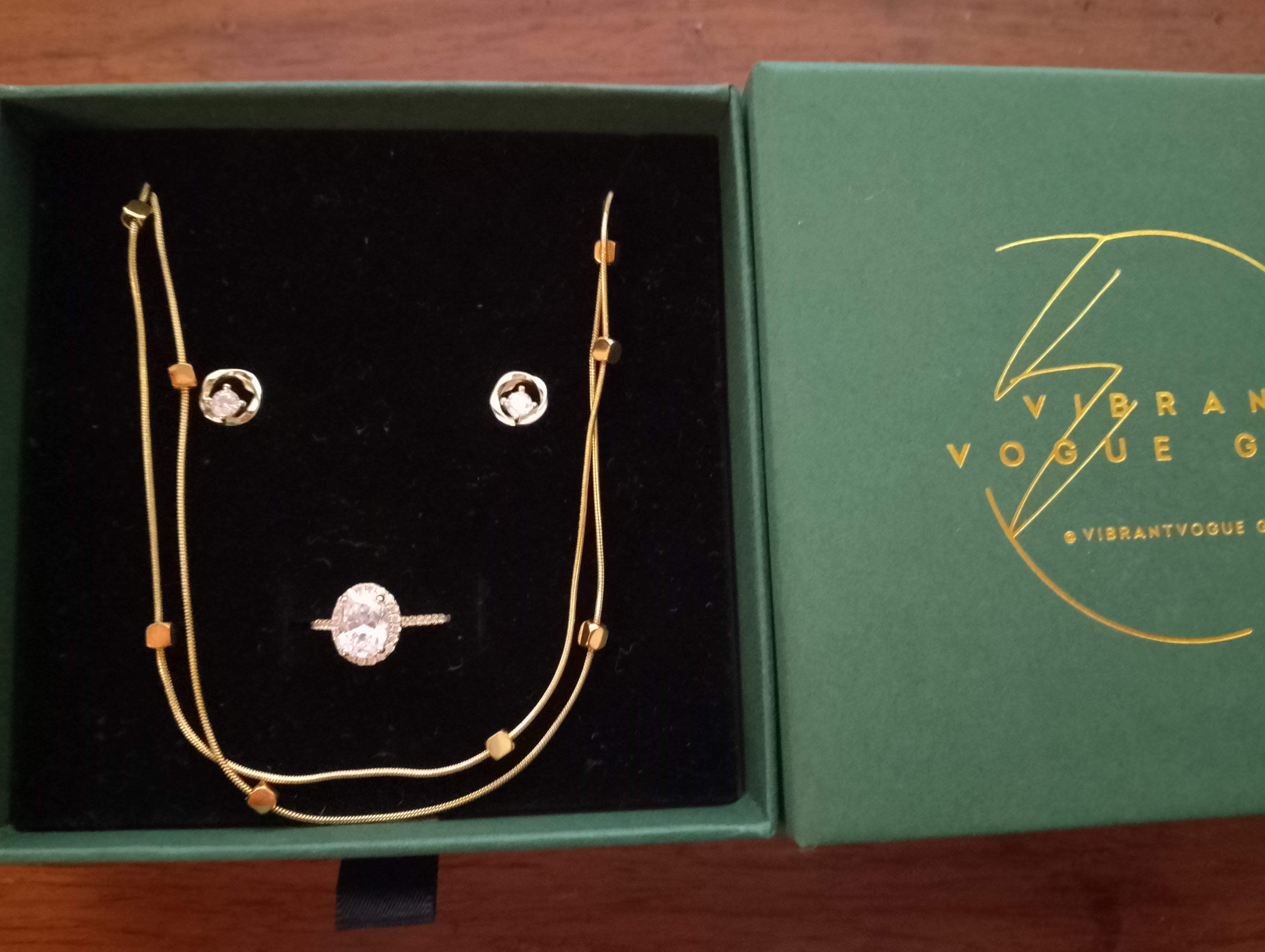 Lustrous Glow Jewelry Set β Necklace, Earrings & Ring Trio