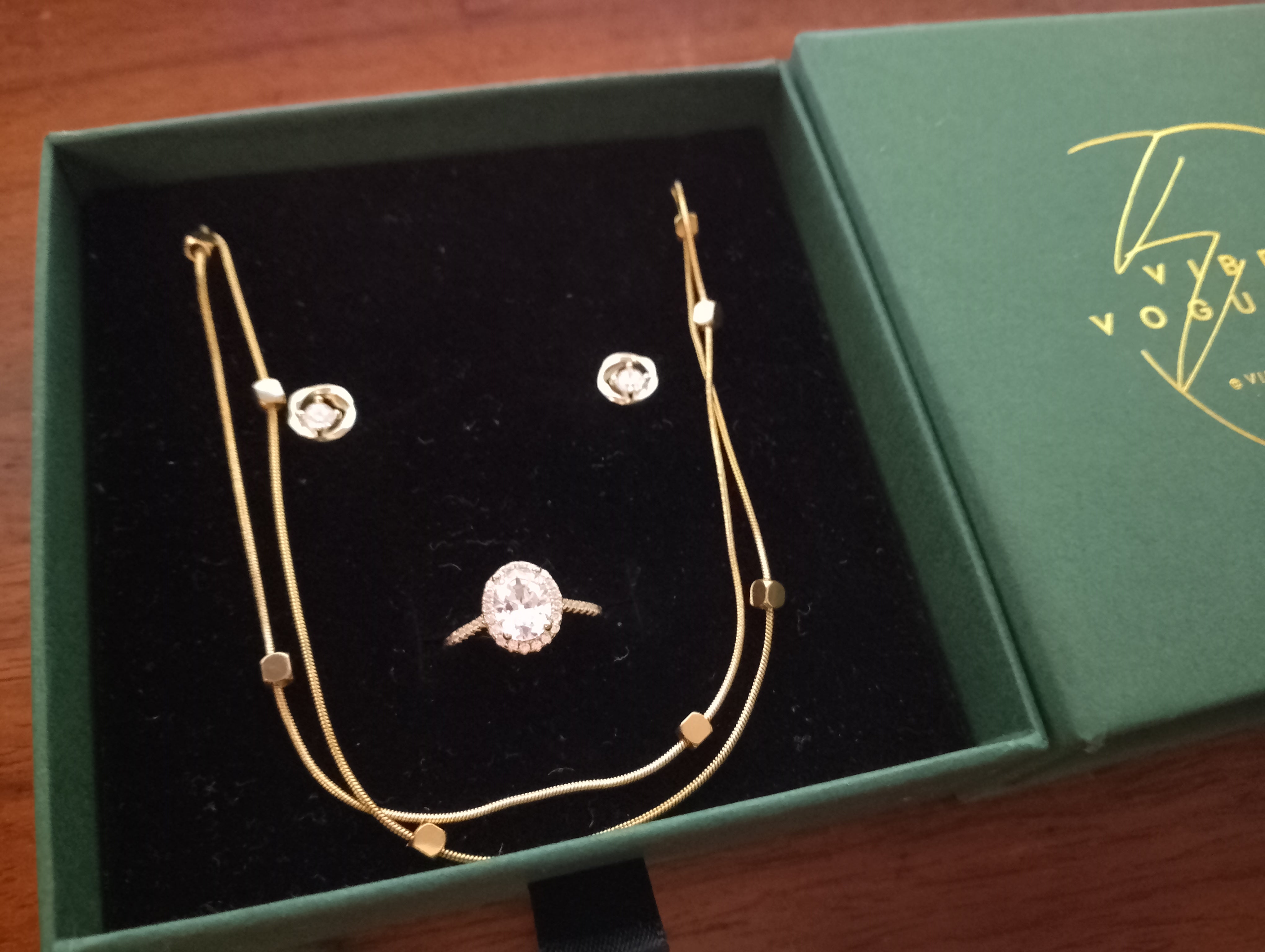 Lustrous Glow Jewelry Set β Necklace, Earrings & Ring Trio