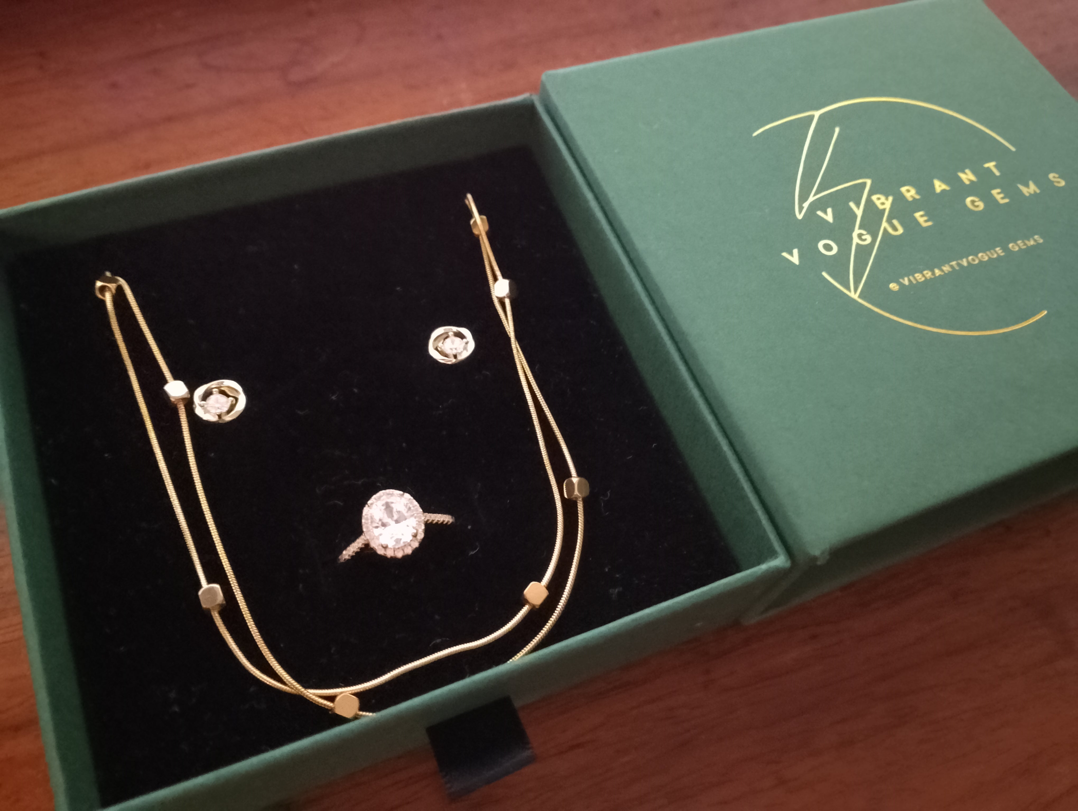 Lustrous Glow Jewelry Set β Necklace, Earrings & Ring Trio