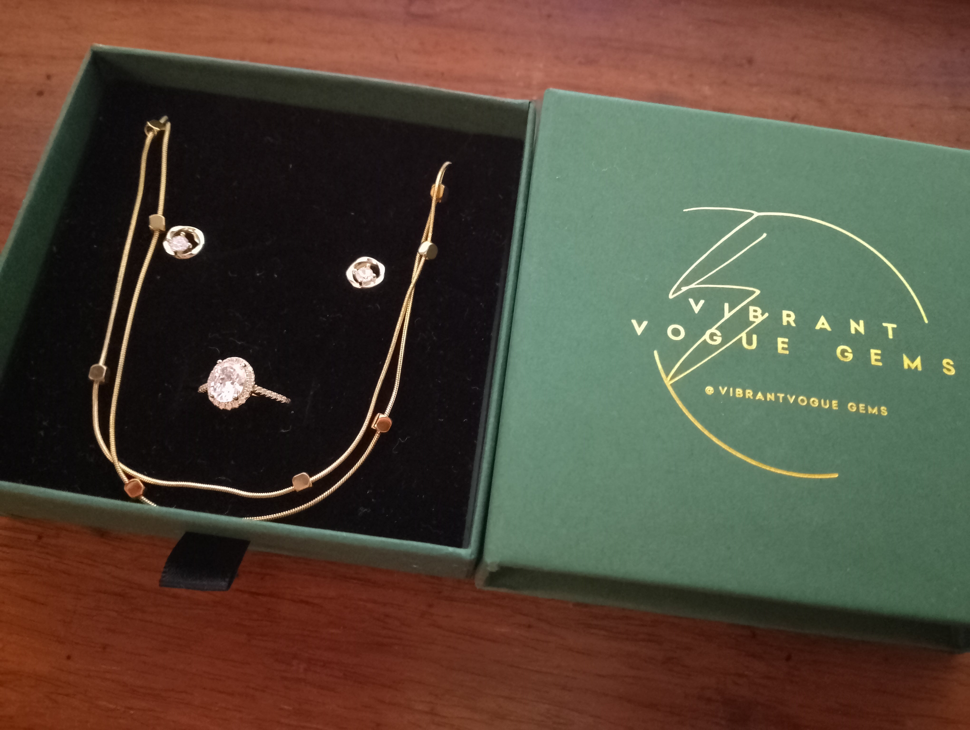 Lustrous Glow Jewelry Set β Necklace, Earrings & Ring Trio