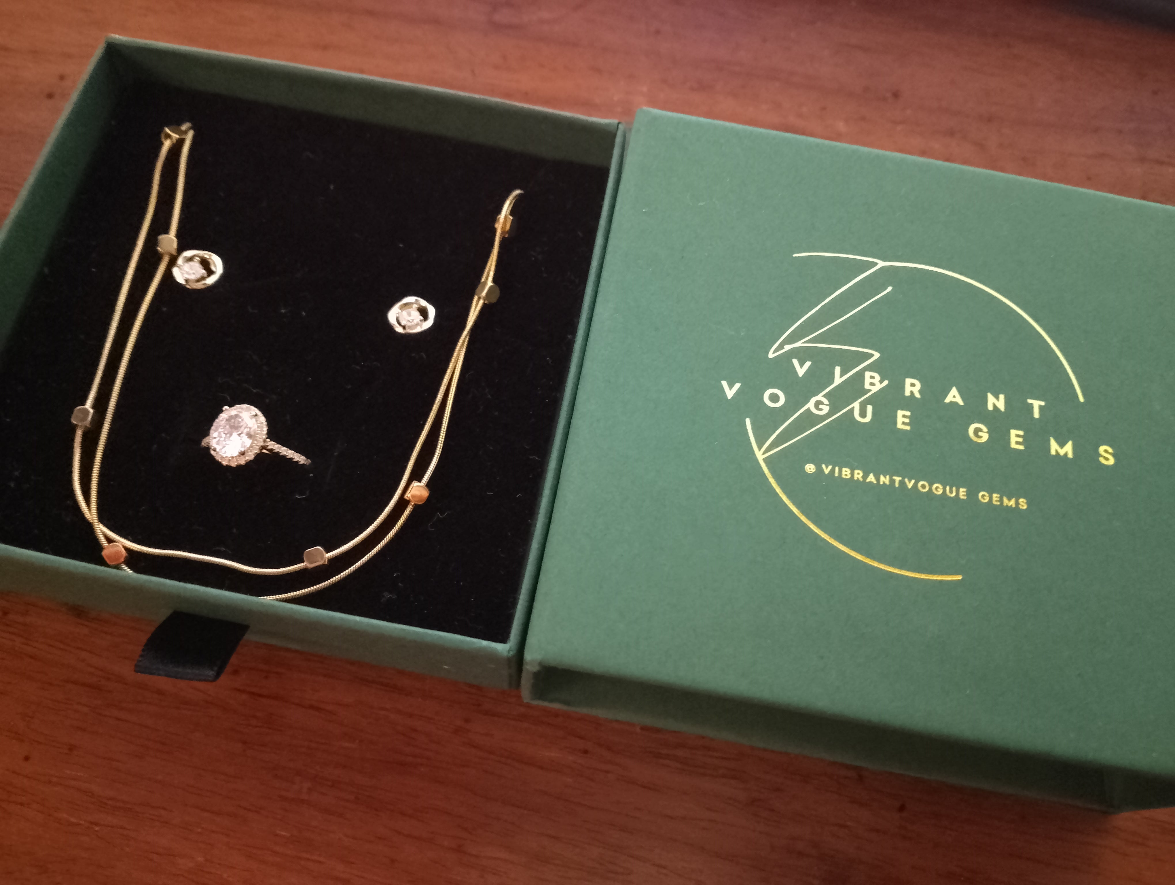 Lustrous Glow Jewelry Set β Necklace, Earrings & Ring Trio