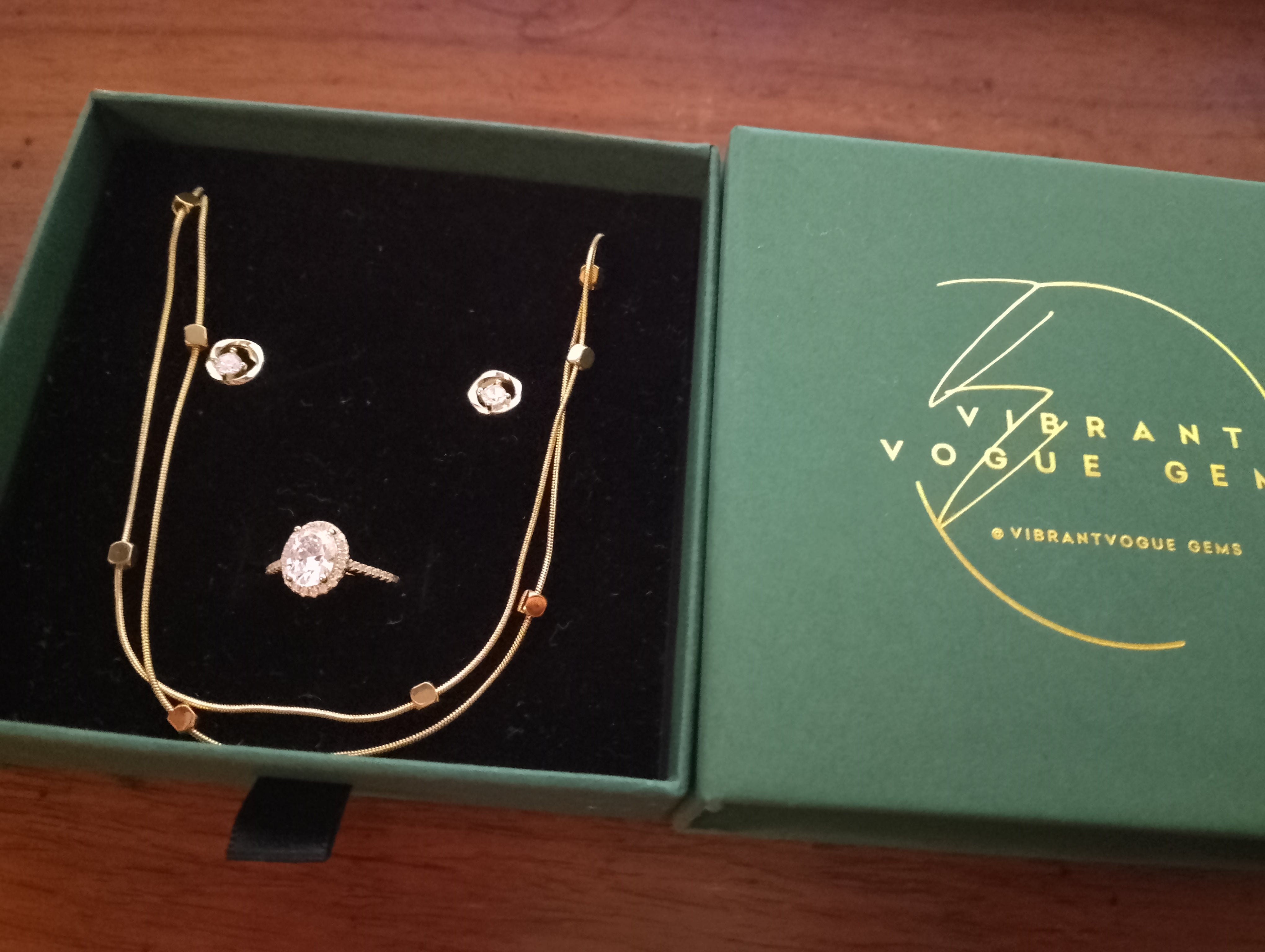 Lustrous Glow Jewelry Set β Necklace, Earrings & Ring Trio