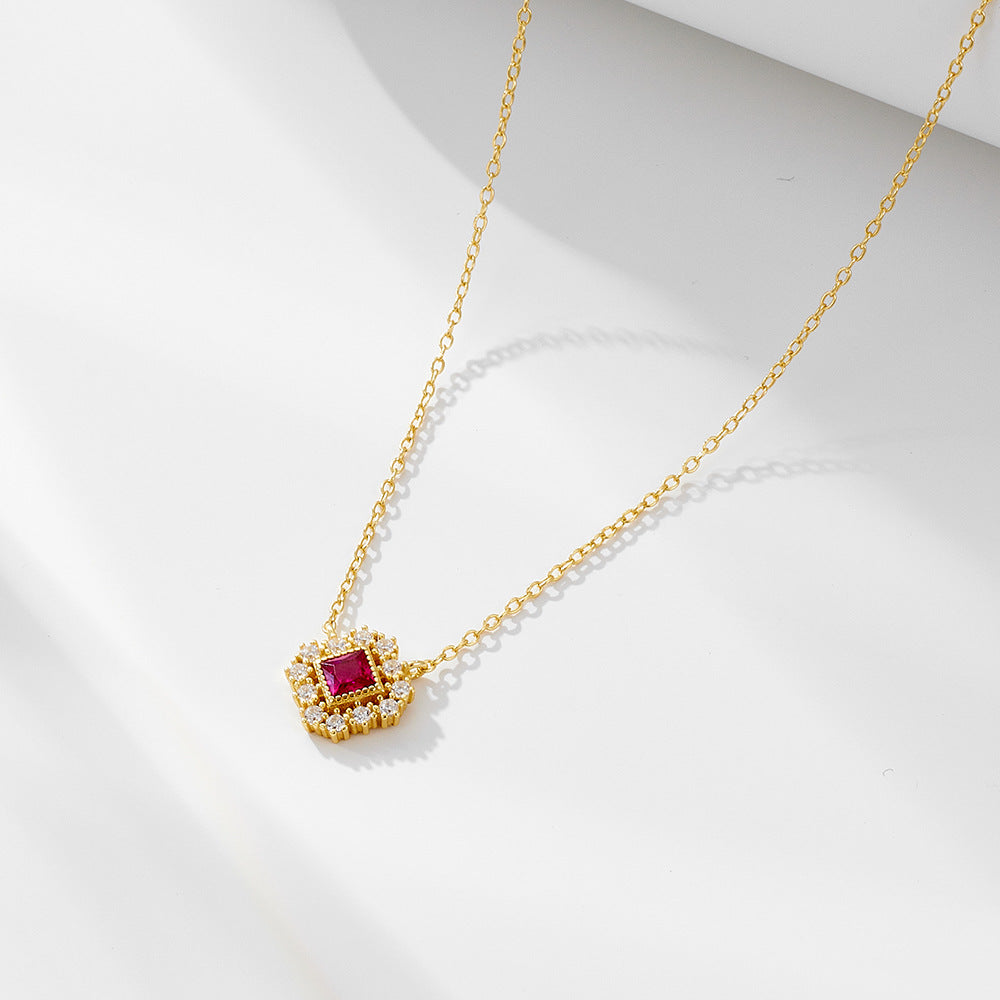 Elegant Frost Duo: Snowflake Blush Necklace & Radiant Rectangular Elegance Ring Bundle