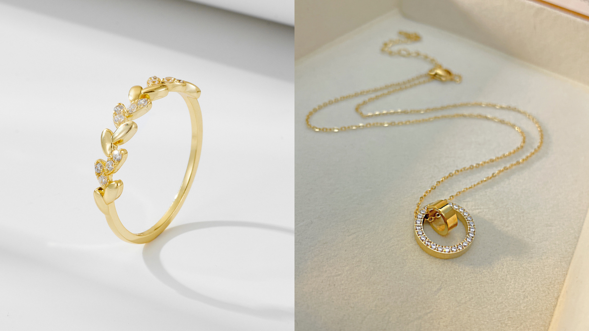 Elegant Duo: Ornate Halo Necklace & Caesar Leaf Ring Bundle
