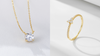 Radiant Glow Ensemble: Solitaire Necklace & Triple Radiance Gold Ring Bundle