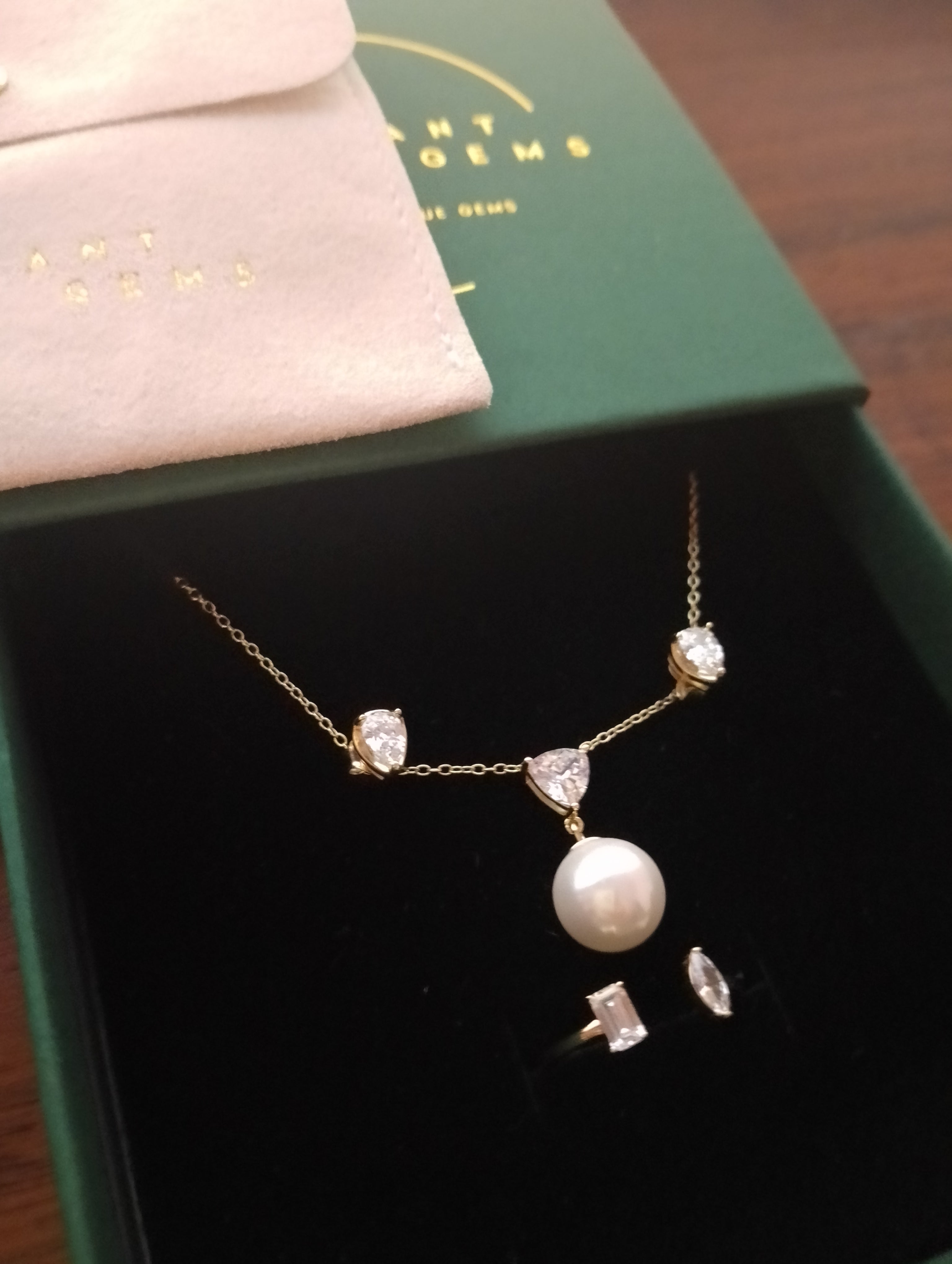 Ethereal Vine Collection: Pearl Vino Necklace, Timeless Teardrop Earrings & Duet Elegance Open Ring