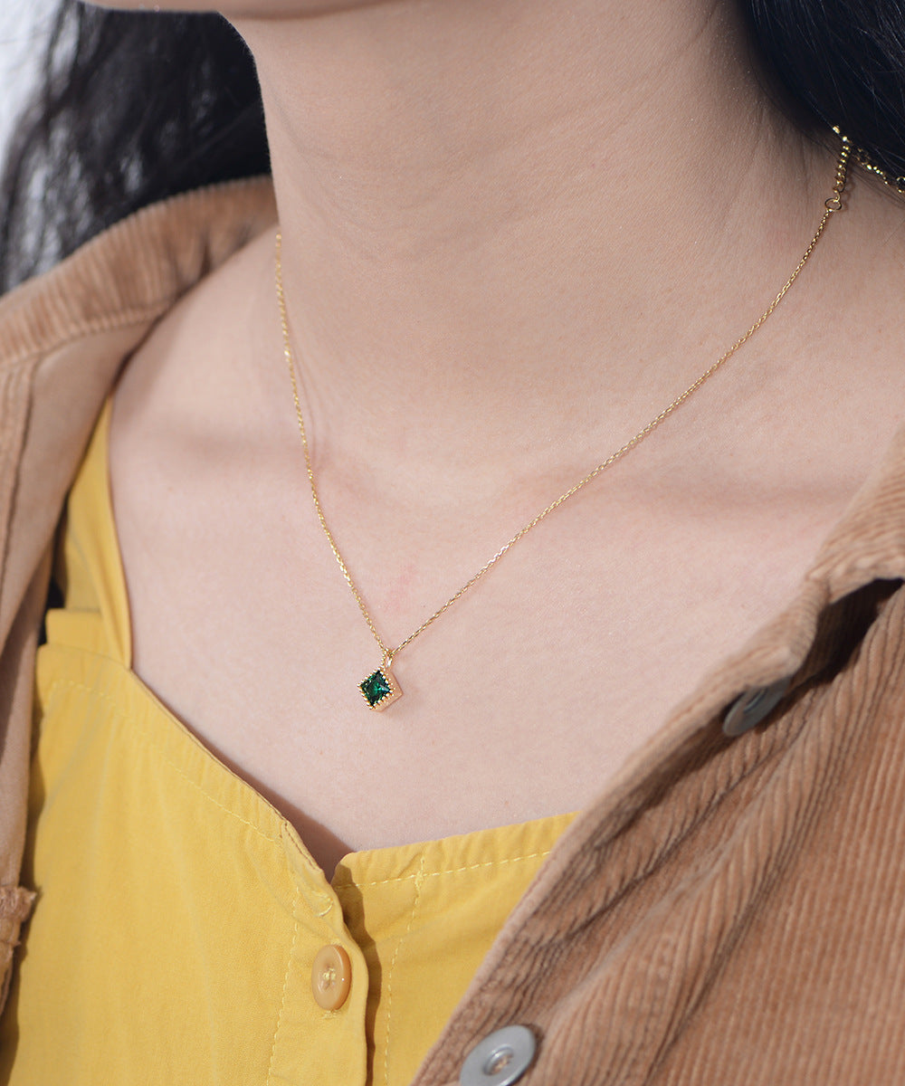 Cubic Emerald Charm Necklace